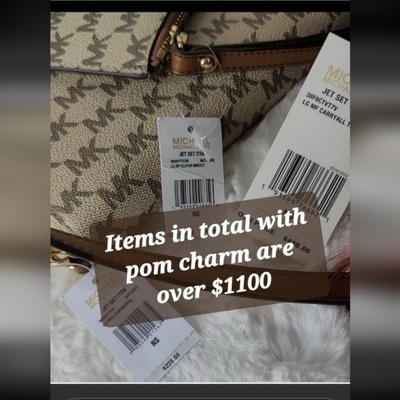 😍 Michael Kors 4 SET Designer Signature Purse Bag Wallet Wristlet Pom NWT - Picture 4 of 11